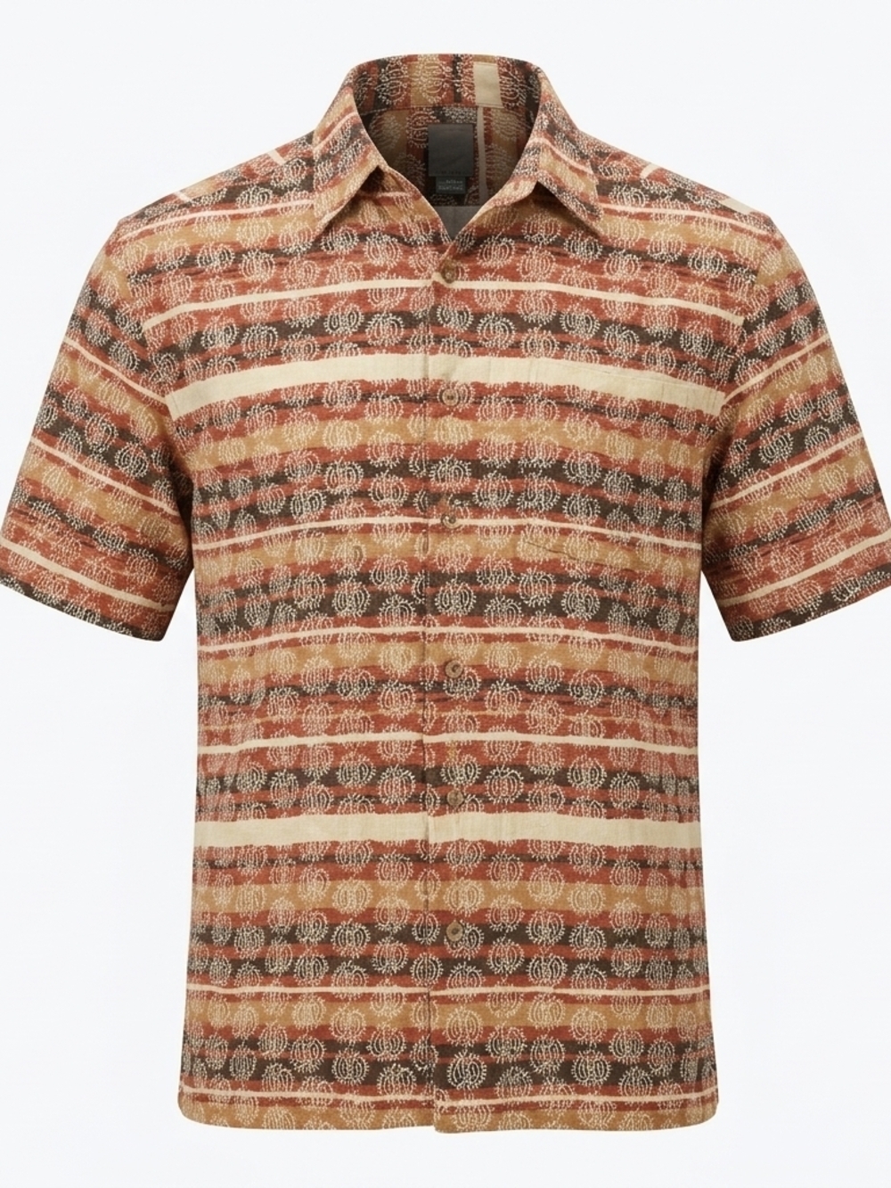 R&R Casuals Men’s Large‎ Paisley Striped Button Down Shirt Earth Tones